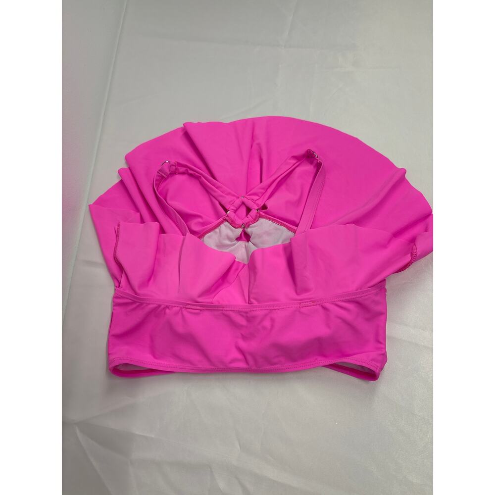 NEW Women’s pink two piece swimsuit bikini set Sz Large high cut leg ruffle trim - Picture 6 of 8